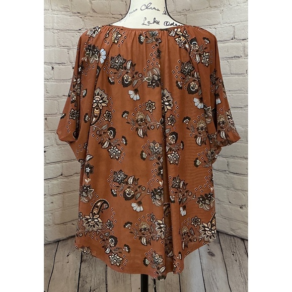 NEW Lane Bryant Women’s Brown Floral Bubble Sleeve Notch Neck Blouse (Size 18/20 - Picture 4 of 9